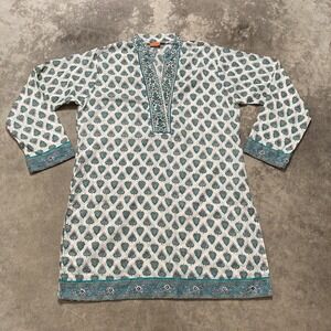Tanjore Cover up Tunic‎ Dress Beach Womens Medium Printed V Neck Lightweight